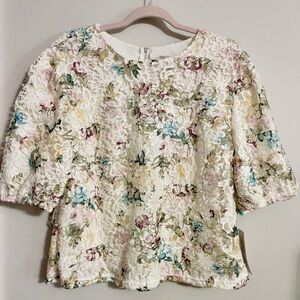 Nanette Lepore Floral Cropped Blouse XL Puff Sleeve Feminine Romantic Coquette
